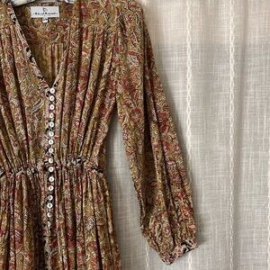 Boho The Fox and the Mermaid Indian block print cotton dress. Mid calf. S/M